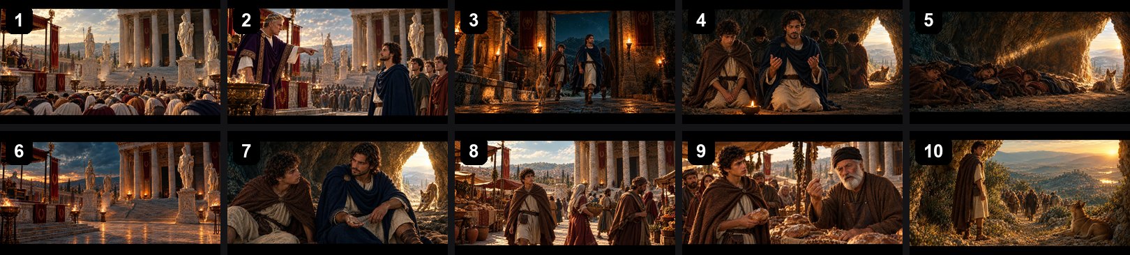 The ten numbered opening pictures of the AI Quran story movie