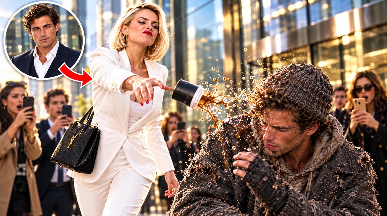 AI drama Full Movie thumbnail made in Claude: the coffee thrown on the disguised CEO